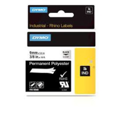 DYMO Rhino 18508 Polyester Tape 9mm x 7m sort på klar (Udsalg få stk)