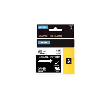 DYMO Rhino 18508 Polyester Tape 9mm x 7m sort på klar (Udsalg få stk)