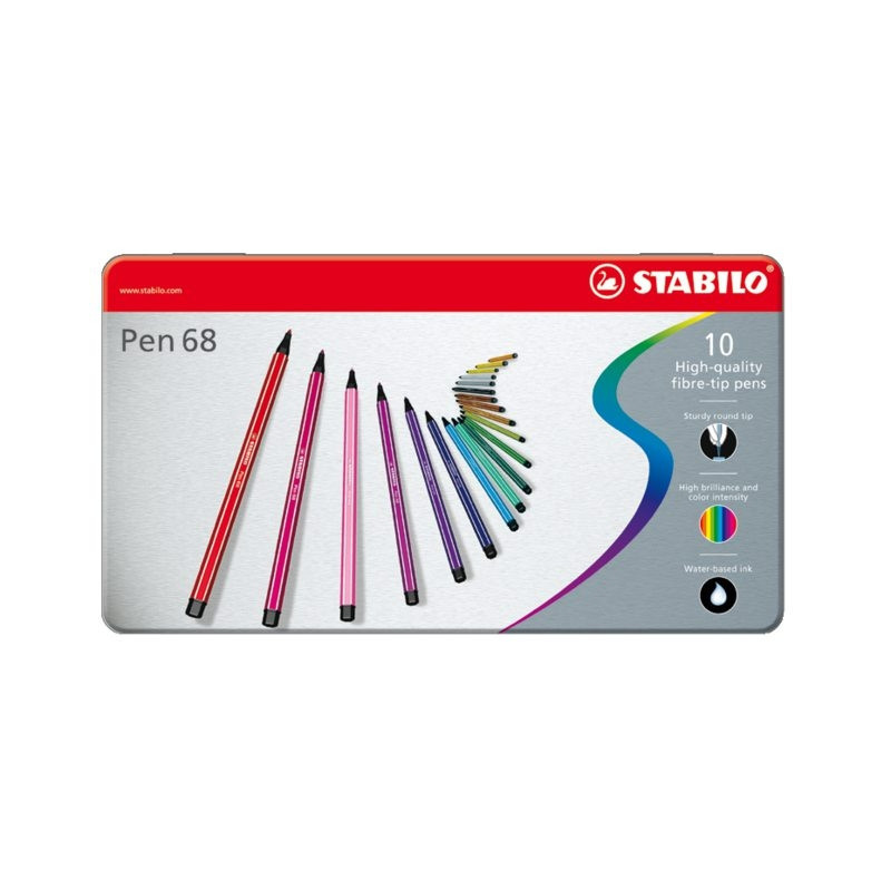 Stabilo 150-6810-6 Metaletui med 10 Fiberpenne i assorterede farver