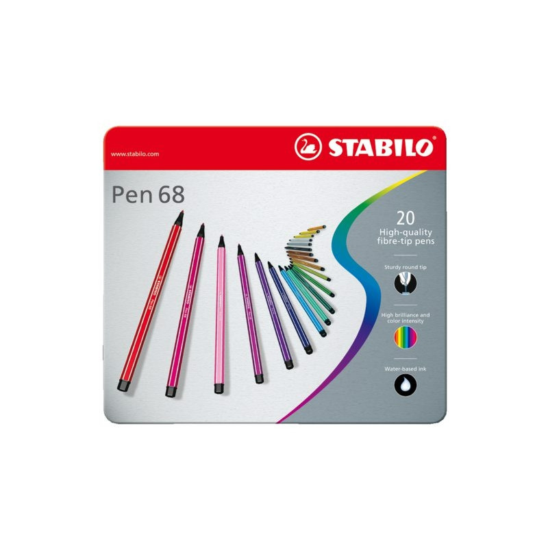 Stabilo 150-6820-6 Metaletui med 20 Fiberpenne i assorterede farver Stabilo 150-6820-6 Metaletui med 20 Fiberpenne i assorterede farver