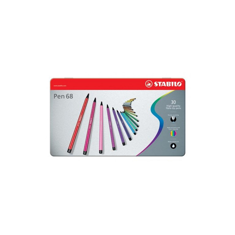 Stabilo 150-6830-6 Metaletui med 30 Fiberpenne i assorterede farver Stabilo 150-6830-6 Metaletui med 30 Fiberpenne i assorterede farver