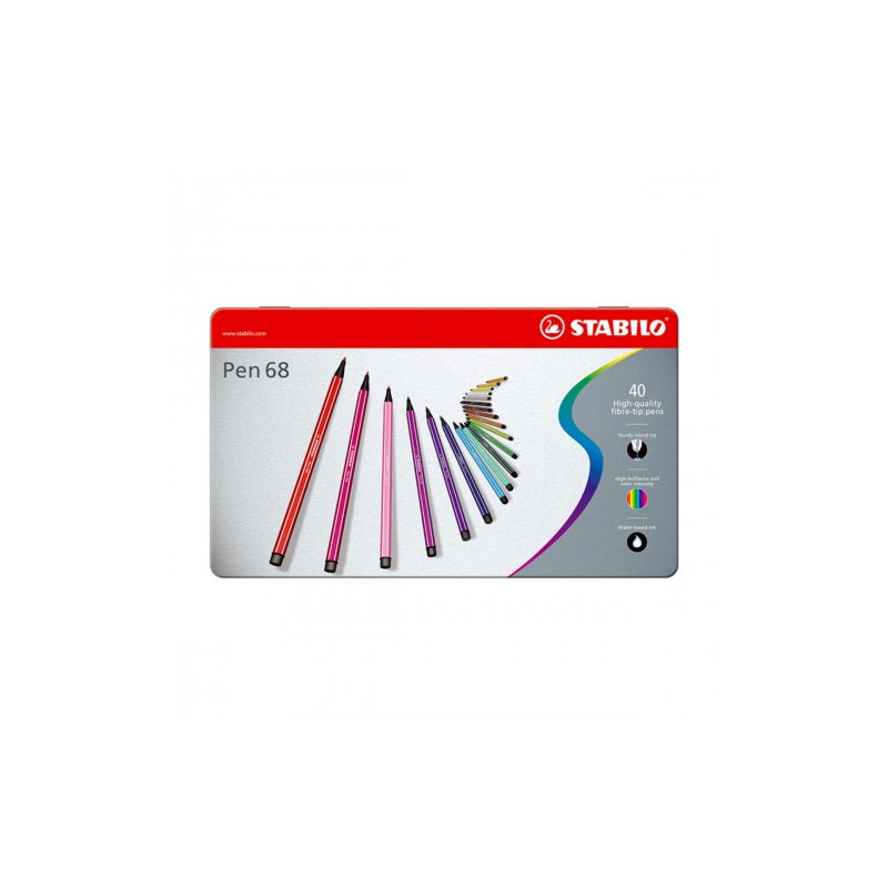 Stabilo 150-6840-6 Metaletui med 40 Fiberpenne i assorterede farver Stabilo 150-6840-6 Metaletui med 40 Fiberpenne i assorterede farver