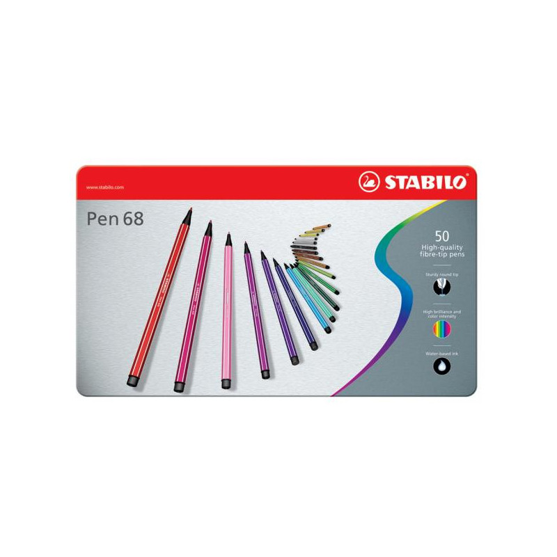 Stabilo 150-6850-6 Metaletui med 50 Fiberpenne i assorterede farver Stabilo 150-6850-6 Metaletui med 50 Fiberpenne i assorterede farver