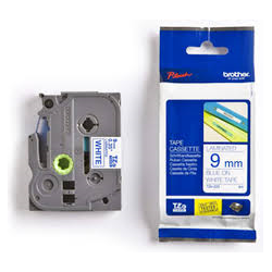 Brother TZe-223 Blå tekst på hvid tape lamineret 9mm