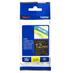 Brother TZe-334 Guld tekst på sort tape lamineret 12mm