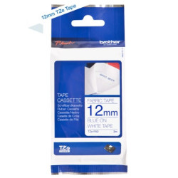 TZFA3-TZ-FA3-TZeFA3 Blå tekst på hvid "stryg på" stoftape 12mm (3m)