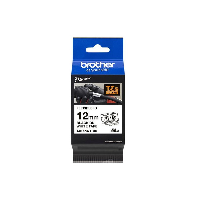 TZFX231-TZ-FX231 Sort tekst på hvid tape 12mm (8m. rulle)