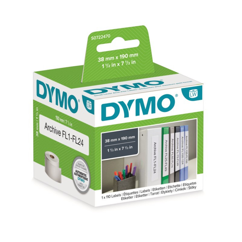 DYMO 99018 stor etiket til mapper 38 x 190 mm DYMO 99018 stor etiket til mapper 38 x 190 mm