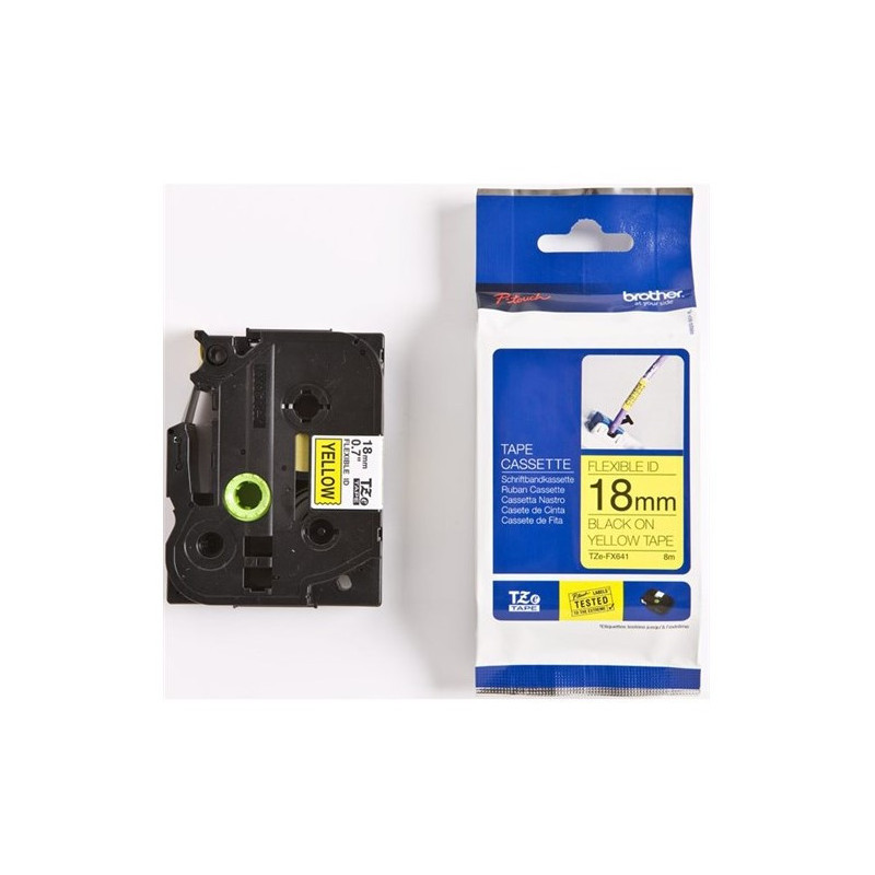 TZFX641-TZ-FX641 Sort tekst på gul tape 18mm (8 m. pr. rulle)