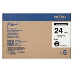 HGE251V5 Sort tekst på hvid tape 24mm Brother (8m. rulle) 5 Stk.