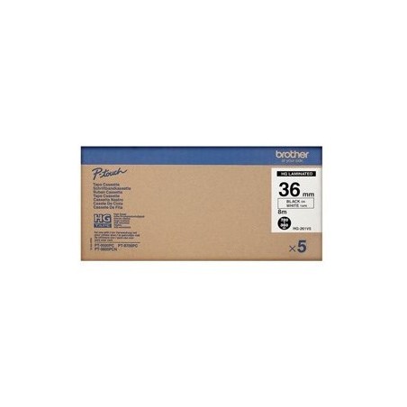 HGE261V5 Sort tekst på hvid tape 36mm Brother (8m. rulle) 5 Stk.