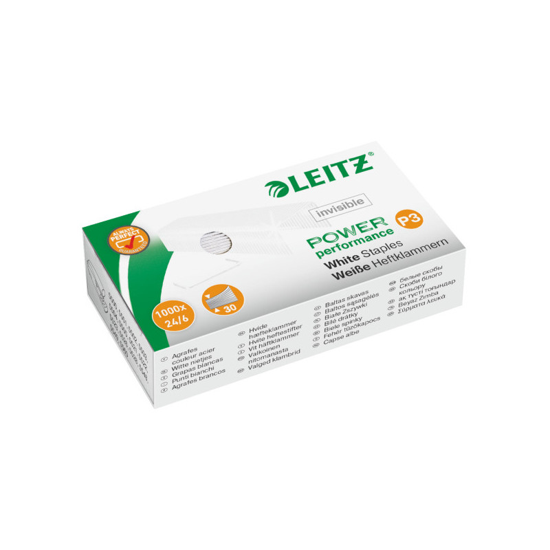 Hæfteklamme Leitz 24-6 P3 hvid æsk-1000