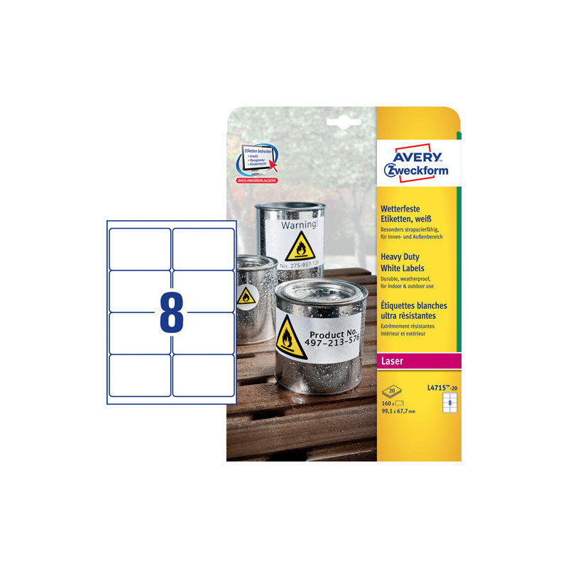 Avery L4715-20 Heavy Duty Etiketter Hvid