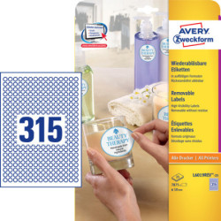 Avery L6019REV-25 Special formede runde labels