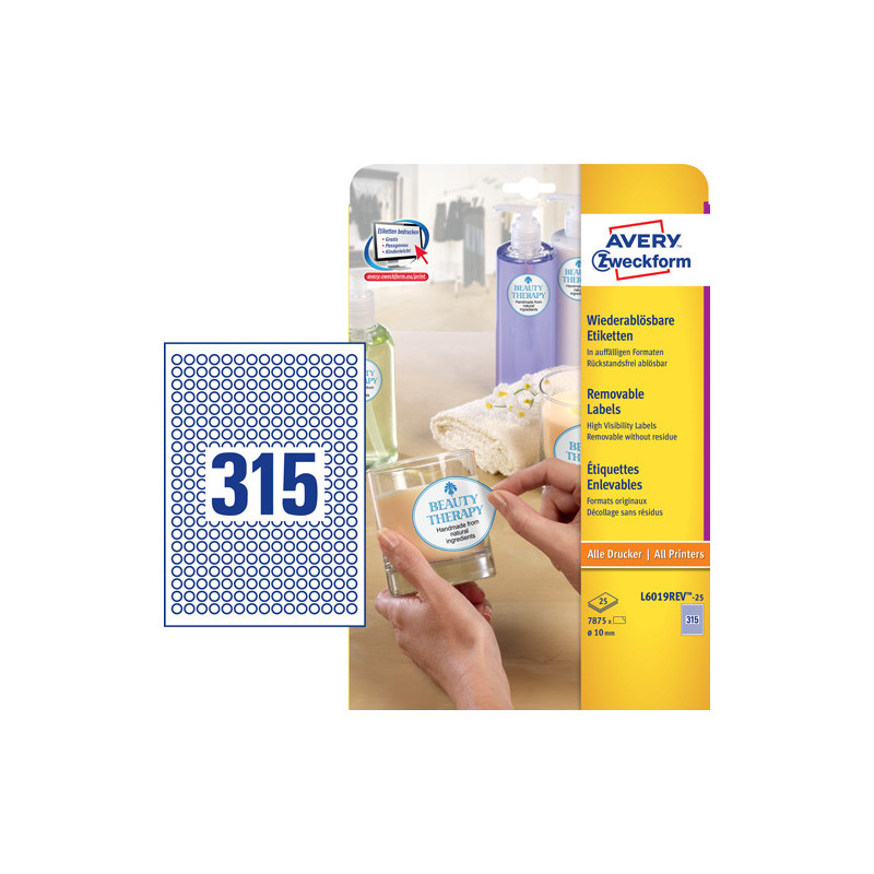 Avery L6019REV-25 Special formede runde labels