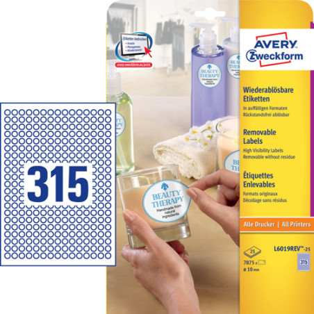 Avery L6019REV-25 Special formede runde labels