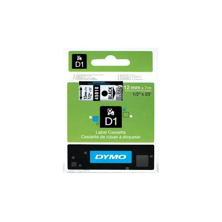 DYMO 45010 D1 Tape 12mm x 7m sort på klar-transparent