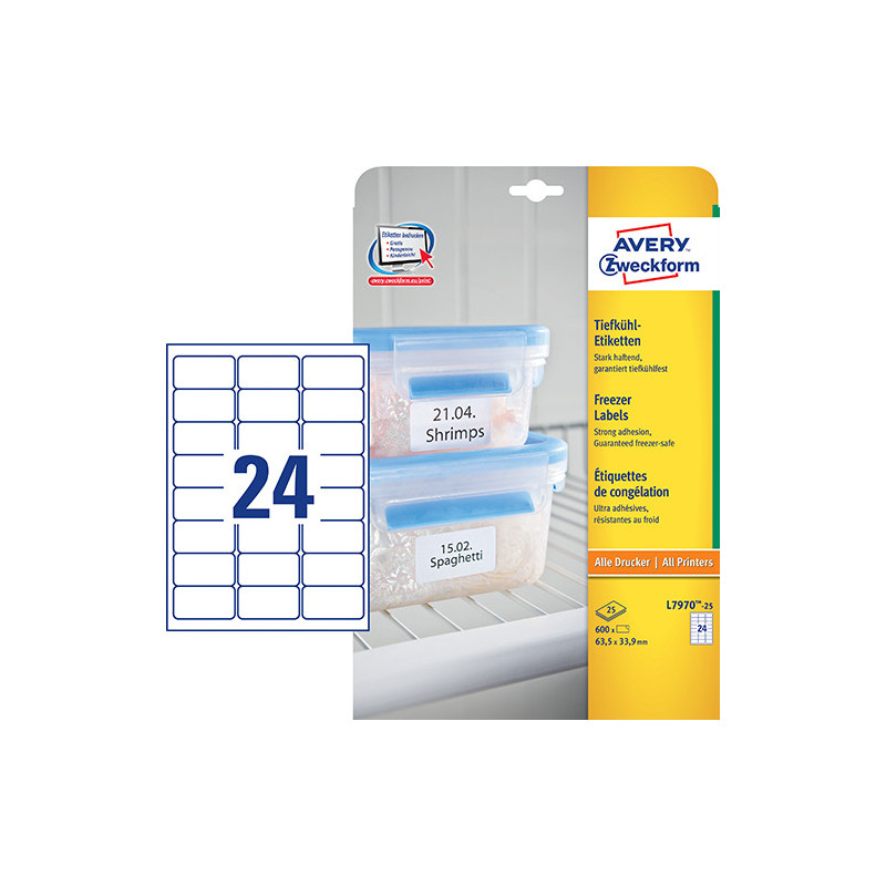Avery L7970-25 Fryser labels -50oC til +70oC