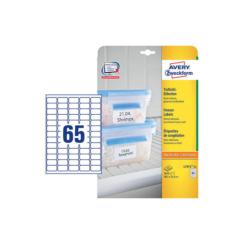 Avery L7971-25 Fryser labels -50oC to +70oC