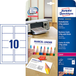 Avery C32026-10 Visitkort ultrahvid 270g 85x54 10ark