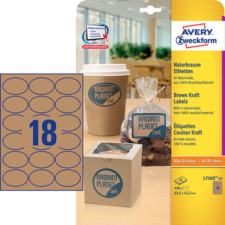 Avery L7103-25 Oval brun natur produkt etiketter