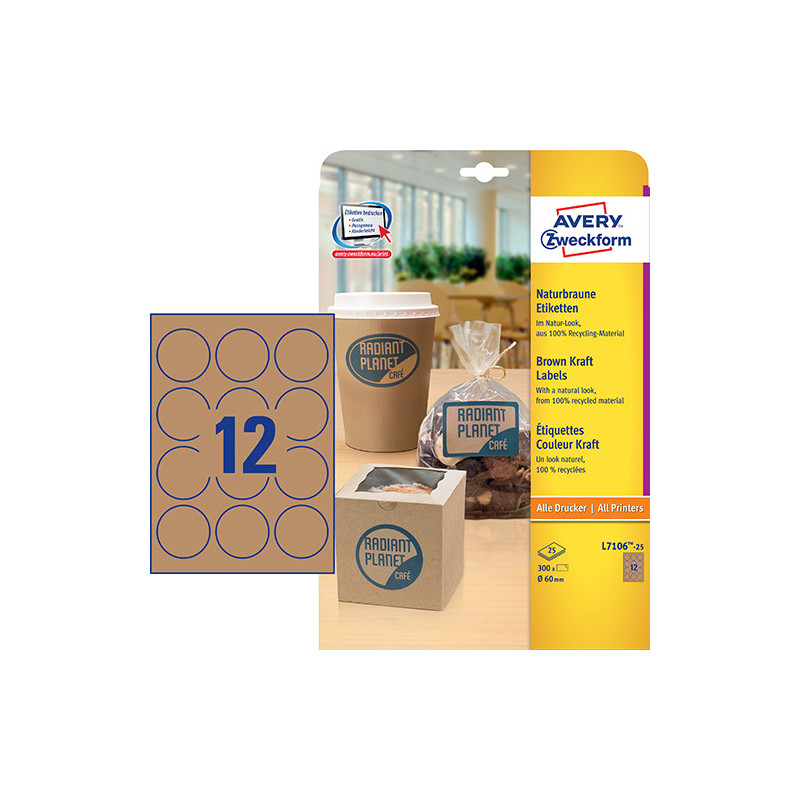 Avery L7106-25 runde brun natur produkt etiketter