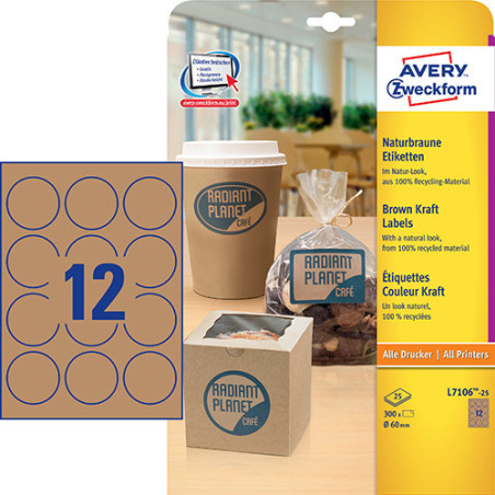 Avery L7106-25 runde brun natur produkt etiketter