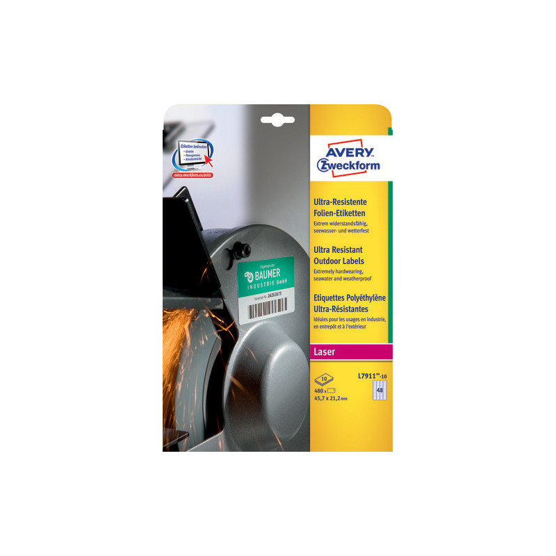 Avery L7911-10 Ekstremt modstandsdygtige og elastiske etiketter
