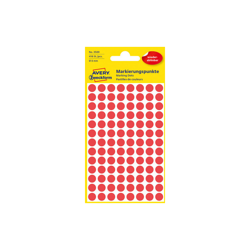 Avery 3589 Aftagelige runde røde farvekodingsdots Avery 3589 Aftagelige runde røde farvekodingsdots