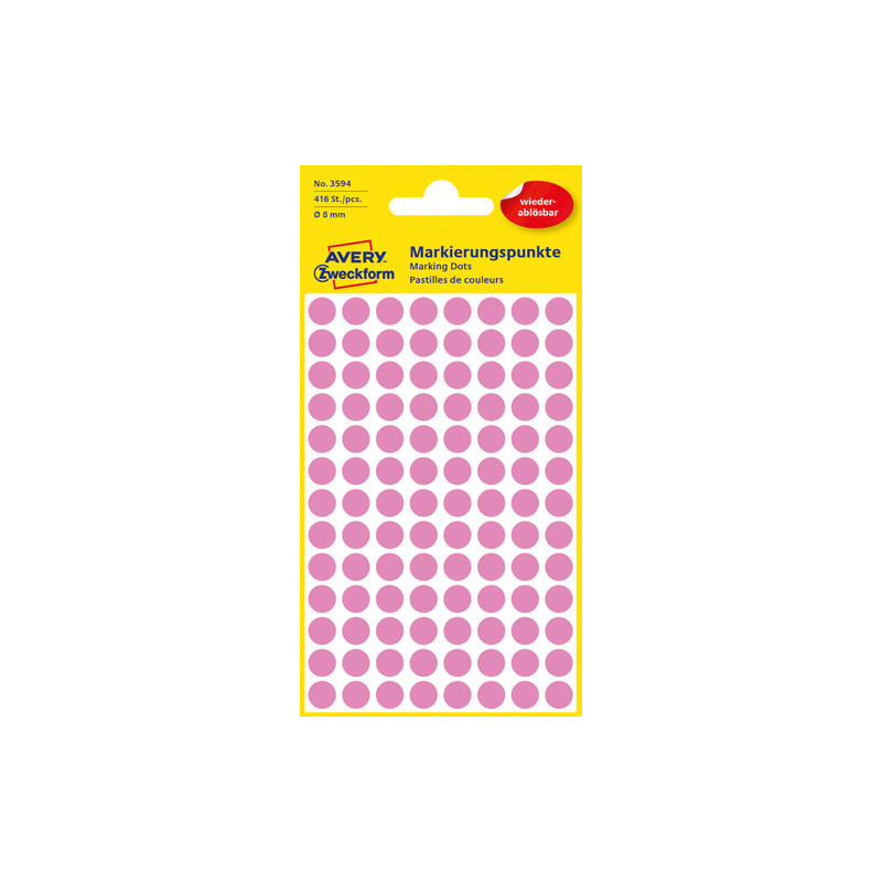 Avery 3594 Aftagelige runde pink farvekodingsdots Avery 3594 Aftagelige runde pink farvekodingsdots