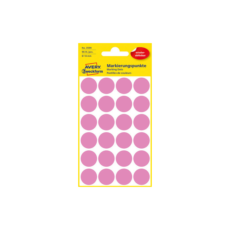 Avery 3599 Aftagelige runde pink farvekodingsdots Avery 3599 Aftagelige runde pink farvekodingsdots