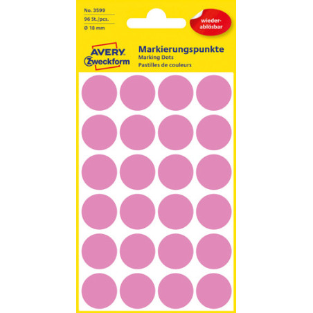 Avery 3599 Aftagelige runde pink farvekodingsdots