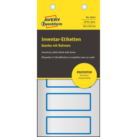 Avery 6914 Stærke Polyester Etiketter 50x20mm 50stk (Udsalg få stk)