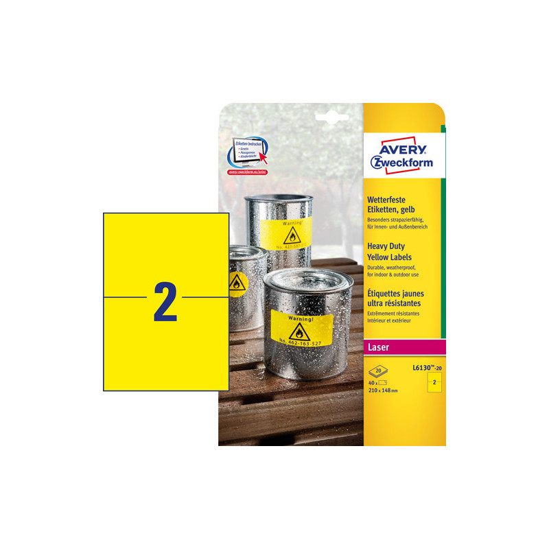 Avery L6130-20 Stærke etiketter gule