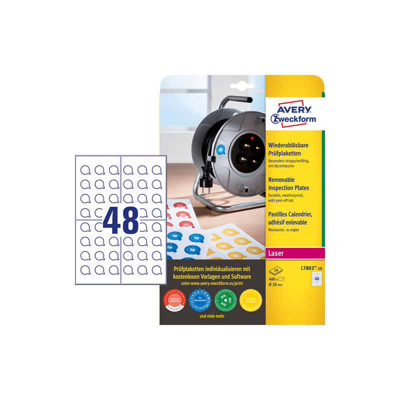 Avery L7803-10 Aftagelige inspektionsdatoetiketter hvide