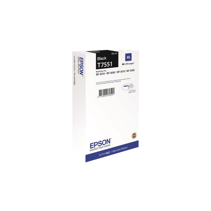 Blækpatron T7551 XL BK - C13T755140 sort