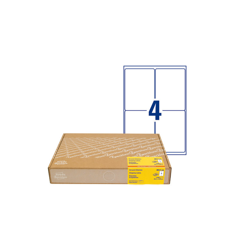 Avery 8017-300 etiketter 4 pr. ark 99.1 x 139mm økonomipakke 300ark Avery 8017-300 etiketter 4 pr. ark 99.1 x 139mm økonomipakke 300ark