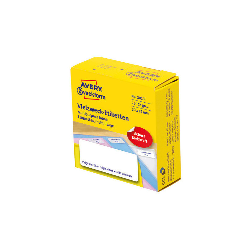 Avery 3833 håndskrift Etiketter 50x19mm permanent 250stk (Udsalg)