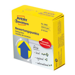 Avery 3860 Blå pil på gul baggrund Ø19mm 250stk (Udsalg)