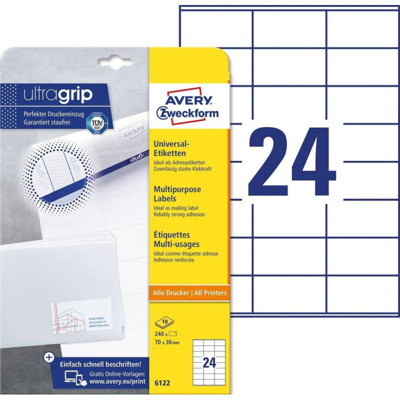Avery 6122 hvide 24 pr.ark Avery 6122 hvide 24 pr.ark