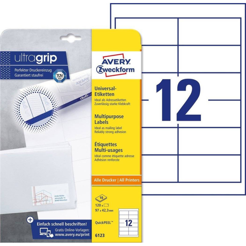 Avery 6123 hvide 12 pr.ark Avery 6123 hvide 12 pr.ark