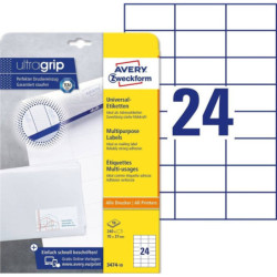 Avery 3474-10 hvide 24 pr.ark