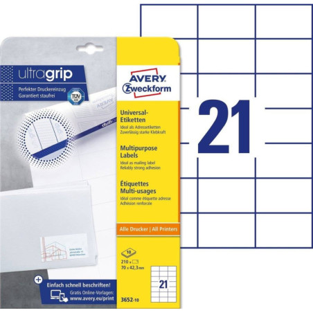 Avery 3652-10 hvide 21 pr.ark