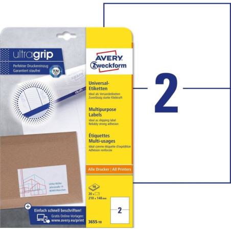 Avery 3655-10 hvide 2 pr.ark