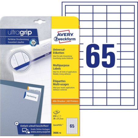 Avery 3666-10 hvide 65 pr.ark