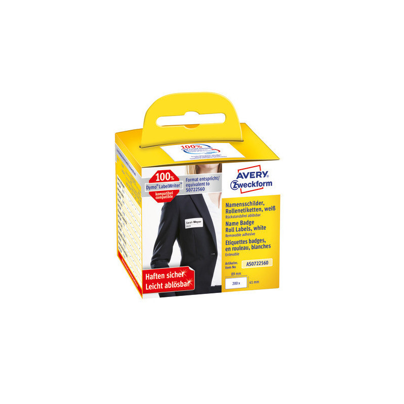 Avery AS0722560 Aftagelige navneskilte 41x89mm Avery AS0722560 Aftagelige navneskilte 41x89mm