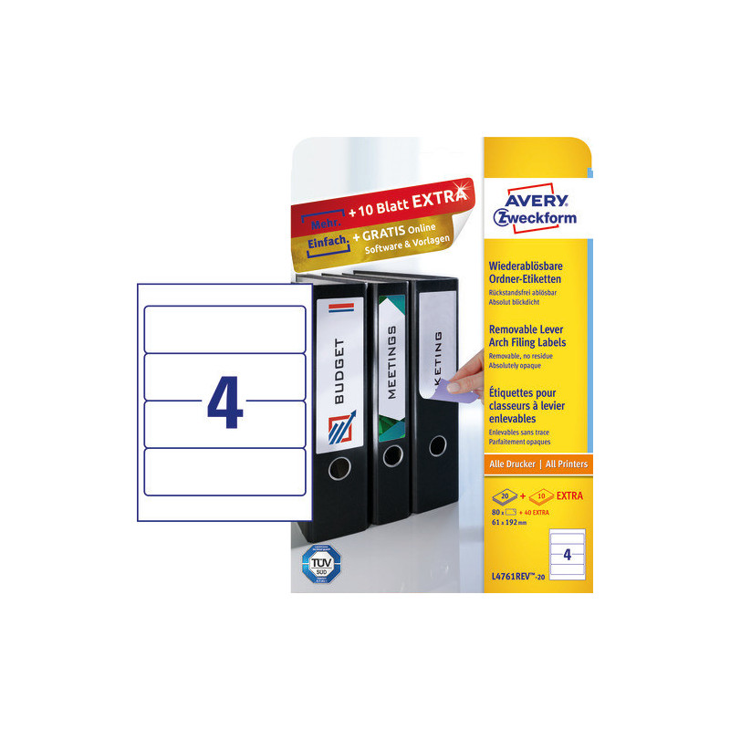 Avery L4761REV-20 Aftagelige etiketter 61x192mm Avery L4761REV-20 Aftagelige etiketter 61x192mm