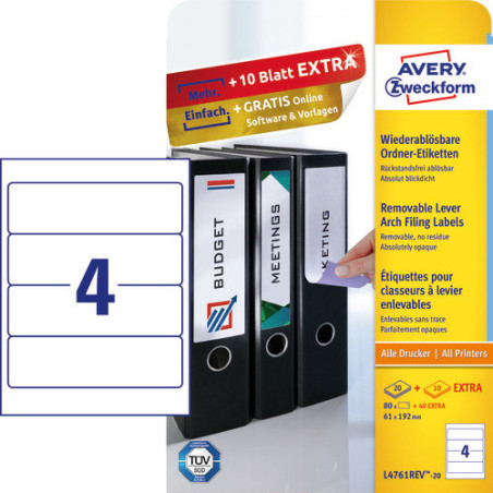 Avery L4761REV-20 Aftagelige etiketter 61x192mm