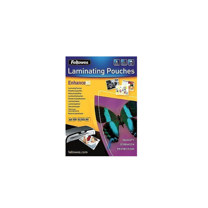 Lamineringslommer A5 80micron 100stk. Fellowes 53060 (Udsalg få stk)