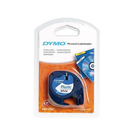 Sort tekst på hvid plasttape 12mm